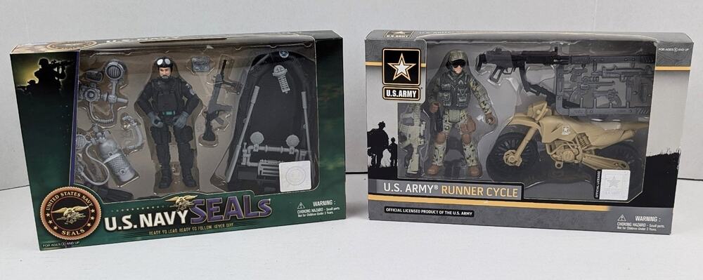 Excite U.S. Military ARMY RUNNER CYCLE & NAVY SEALS Lot Of 2 Action Figure Sets